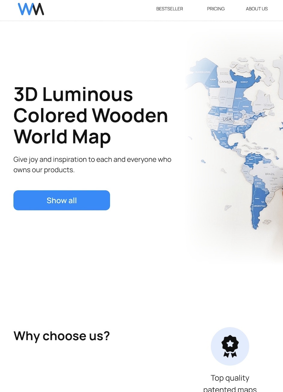 макет лендинга Wooden World Map